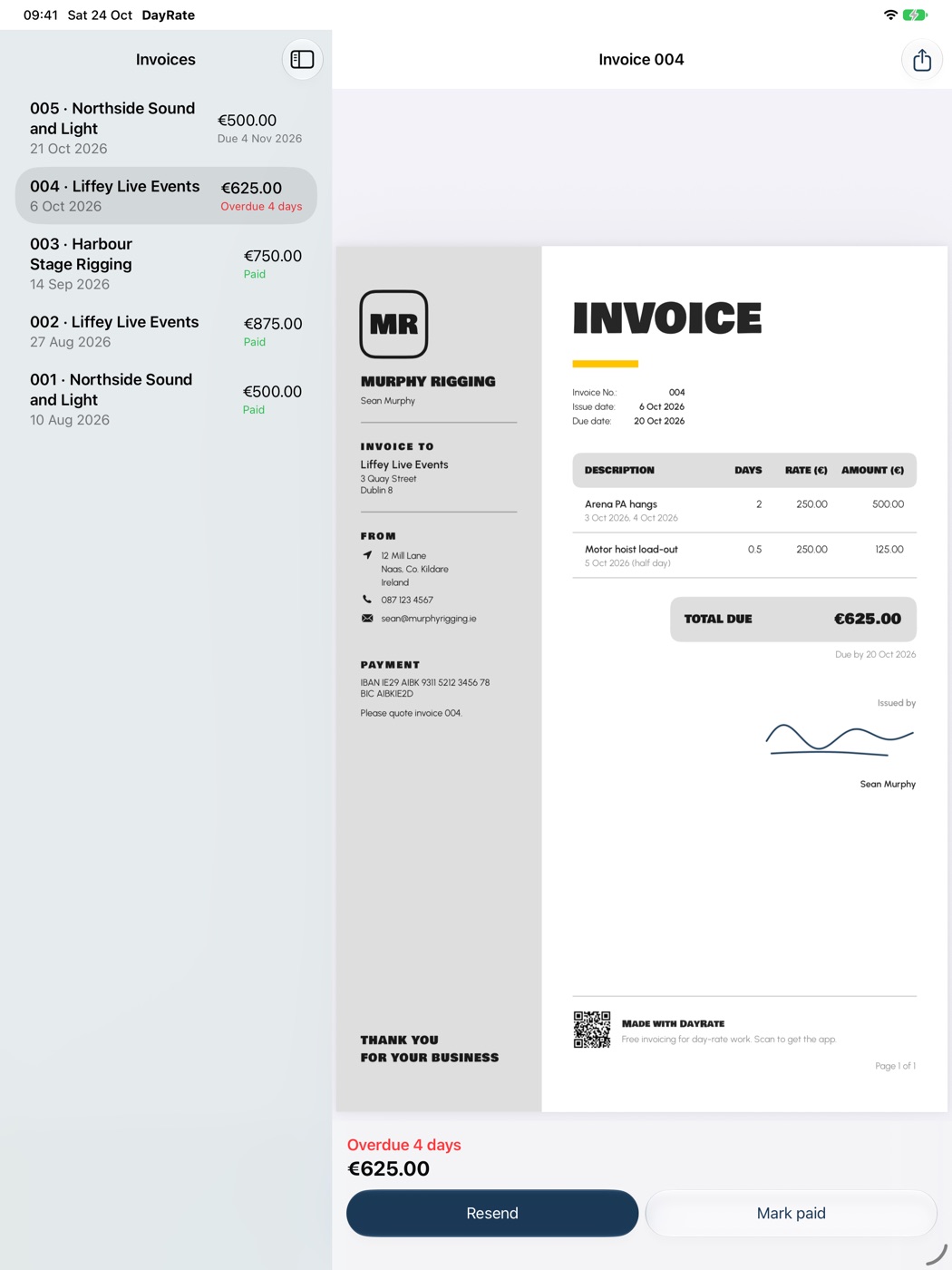 An invoice in the light grey Hardcopy colour on iPad