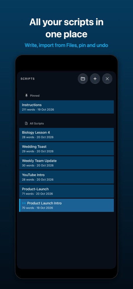 The scripts list on iPhone